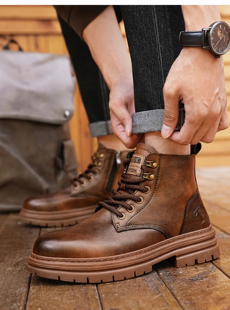 Men's Boots Four Seasons Soft-sole Non-slip Casual Boot Fashion Outdoor Work Boots High Boot Classic Joker Youth Leather Boots