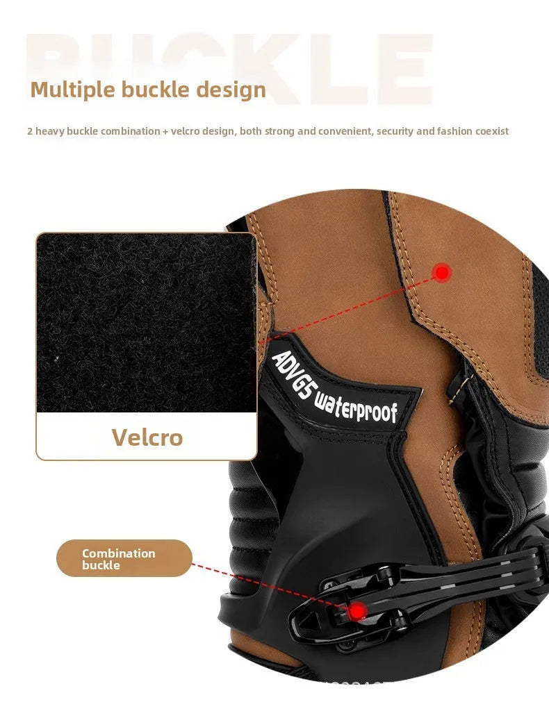 2PCS Waterproof Motorcycle Riding Boots Men Women Genuine Leather Adventure Touring Anti-Slip Protective All-Season CE Certified