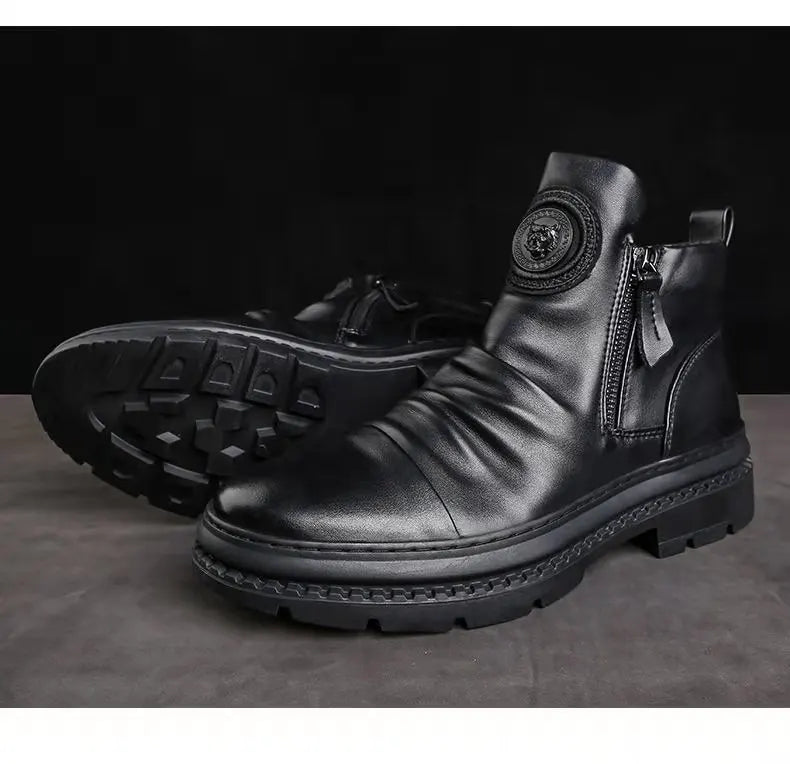 New Men Ankle Boots British Style High Top Men Shoes Motorcycle Leather Boots Zipper Retro Men's Boots Zapatillas Hombre