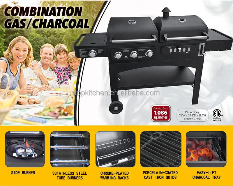 Outdoor Barbecue grill Charcoal Gas Comb BBQ Grill American family party  Machine courtyard gas and carbon dual-use bbq
