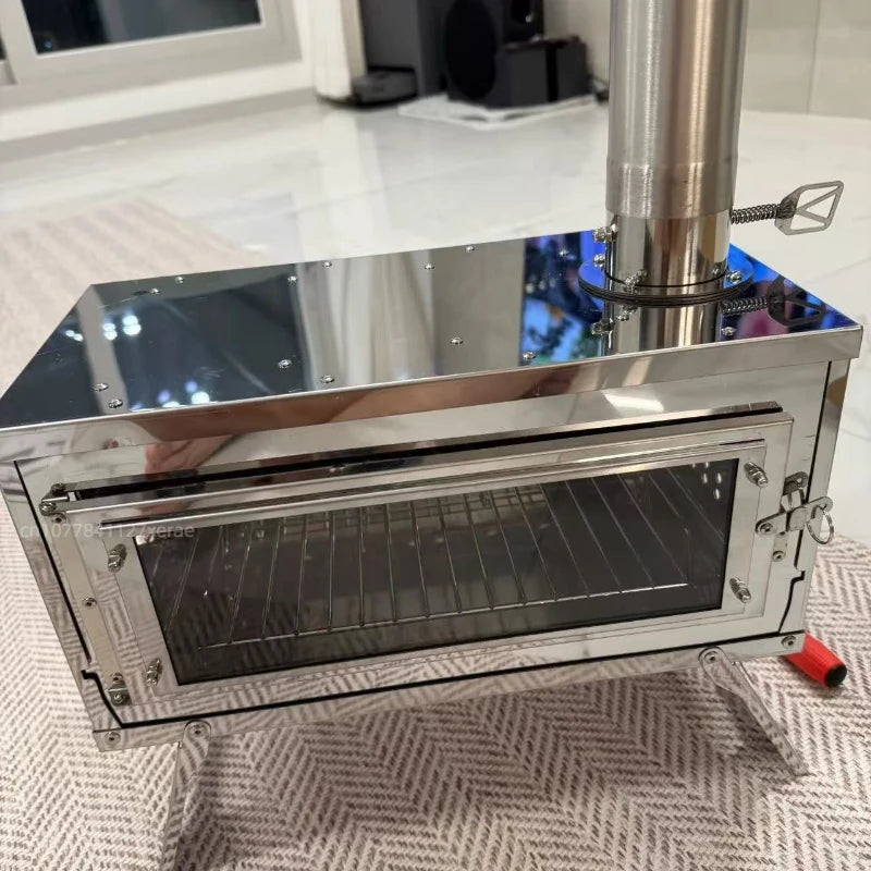 Outdoor tent camping, heat-resistant glass observation stove, portable foldable stainless steel winter heating wood stove