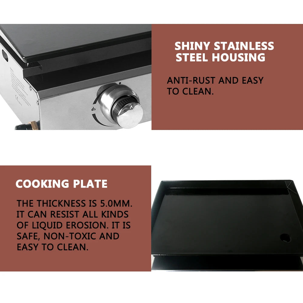 2 Burners Grill LPG BBQ Griddle for Commercial Non-stick Iron Plate Enamel Cooking Barbecue Steak Outdoor Grill Camping Cooking