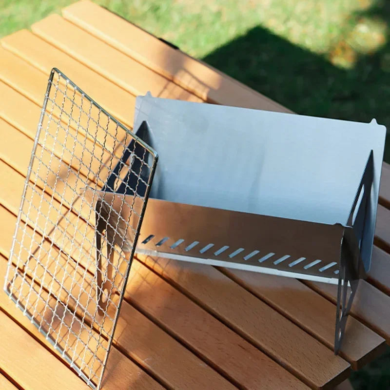 Outdoor Camping Barbecue Grill Heating Stoves with BBQ Grill Plate Portable Folding Stainless Steel Barbeque Cooking Stove