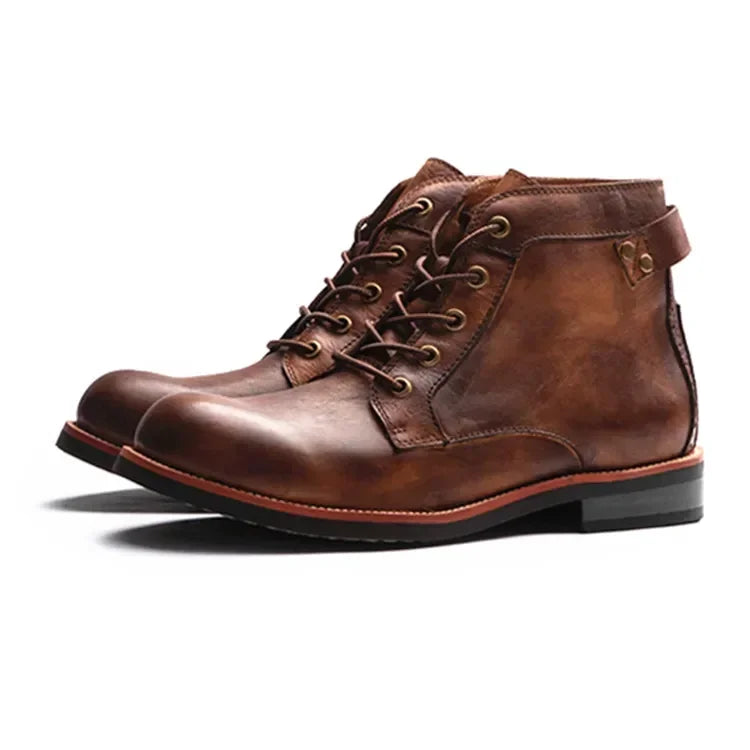 Fashion Motorcycle Boots Men's Casual Leather Shoes Retro Style Work Shoes Outdoor Men Big Head Lace Up Ankle Boot Plus Size 48