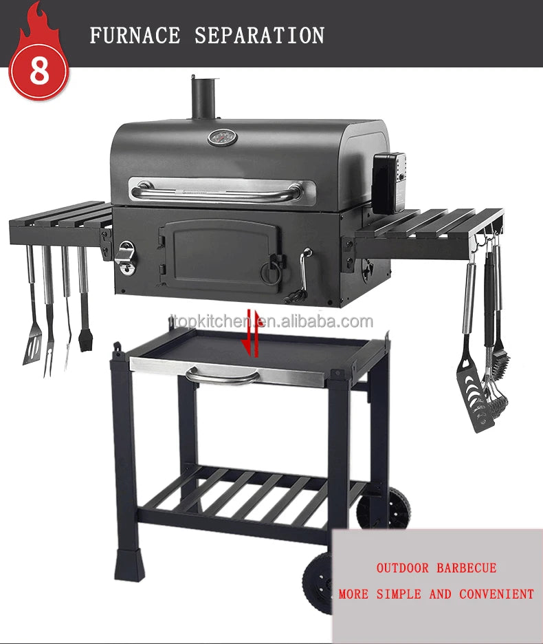 IT-7010 Outdoor Commercial Charcoal Rotisserie Rotating BBQ Grill Cast Iron Barbecue Bbq Charcoal Smokers Grill