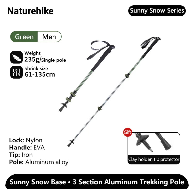 Naturehike Sunny Snow Base Walking Sticks Outdoor Children's Hiking Poles Men Women Camping Cane Ultralight Aluminum Alloy Trek