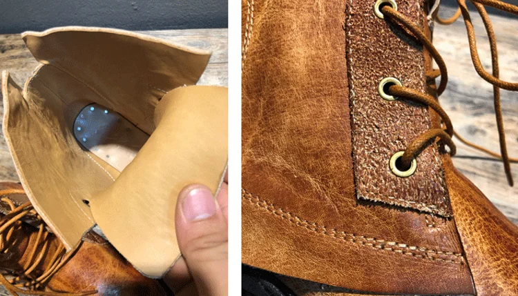 Handmade Vintage Round Toe Mens High Top Work Safety Shoes Cowhide Genuine Leather Ankle Boots Lace Up Motorcycle Riding Boots