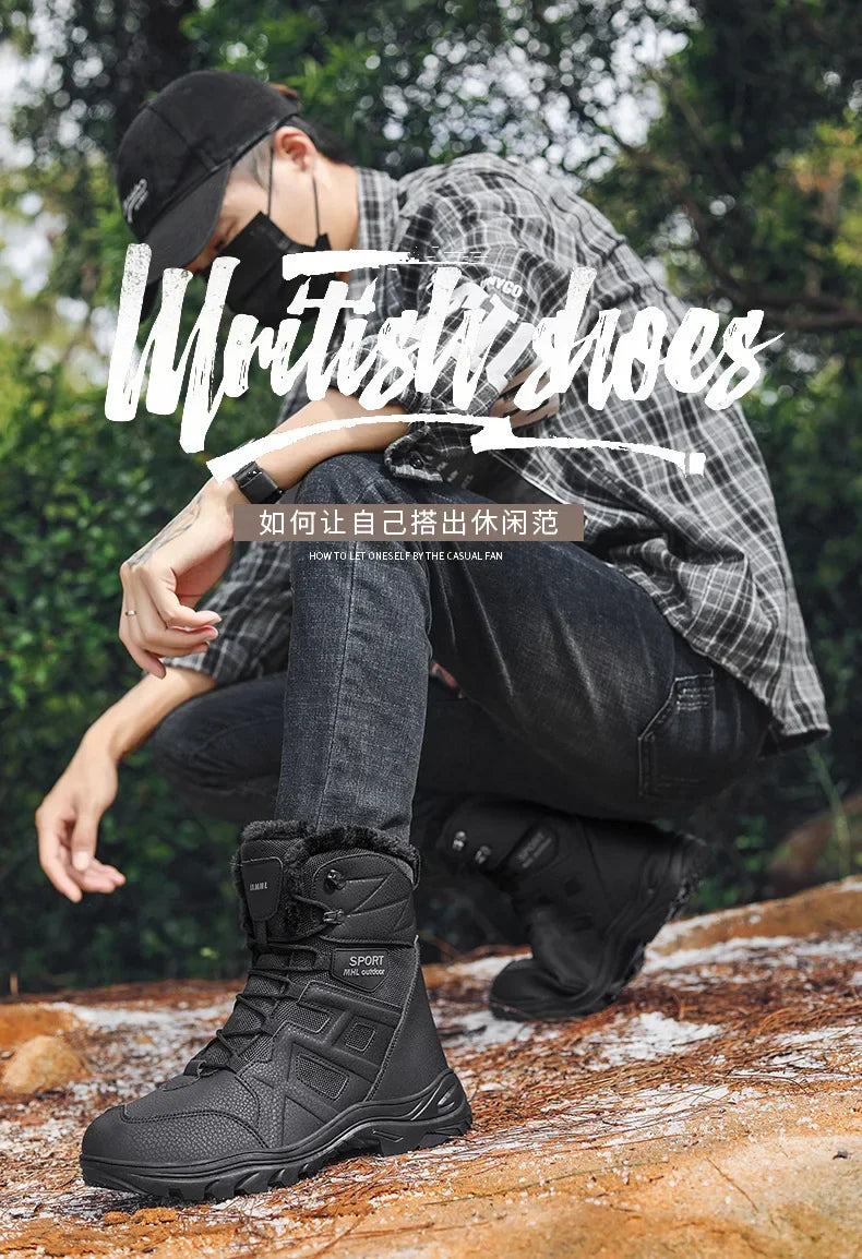 Winter High Top Outdoor Couple Hiking Boots Anti-fall Motocross Rider Boots BootPlus Size Mens Motorcycle Shoes