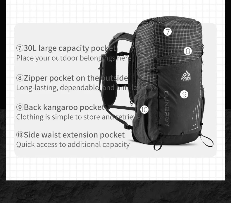 AONIJIE C9111 30L Unisex Multipurpose Hiking Backpack Daypack Travel Bag For Outdoor Trekking Climbing Mountaineering Camping