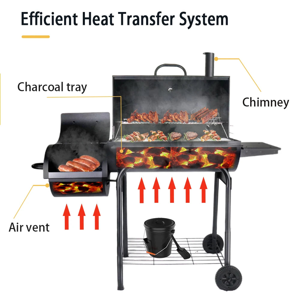 Commercial Large Cooking Area Portable Charcoal Grill Outdoor Backyard Party Meat Offset Smoker Barbecue Grill
