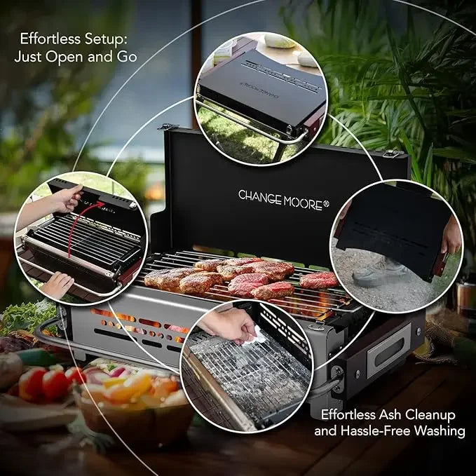 CHANGEMOORE Outdoor Camping Stove 304Stainlee Steel BBQ Grill Portable with Heat-Resistant Handles Camping Garden Picnic Outdoor