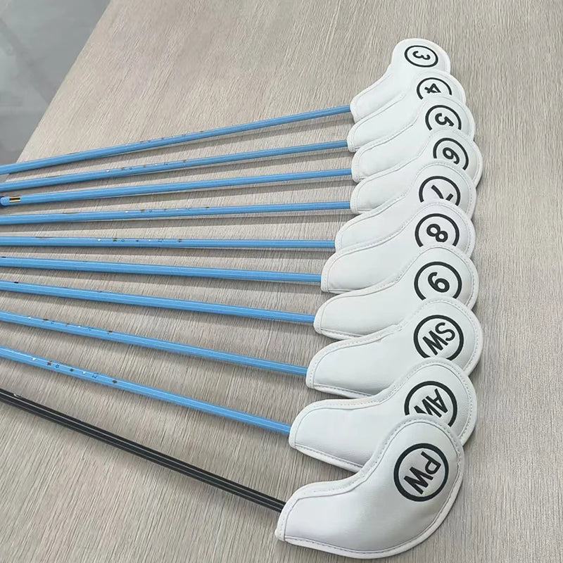 10 sets of portable PU golf club iron head cover magnetic protective cover golf club iron head cover set 3 4 5 6 7 8 9 AW SW PW