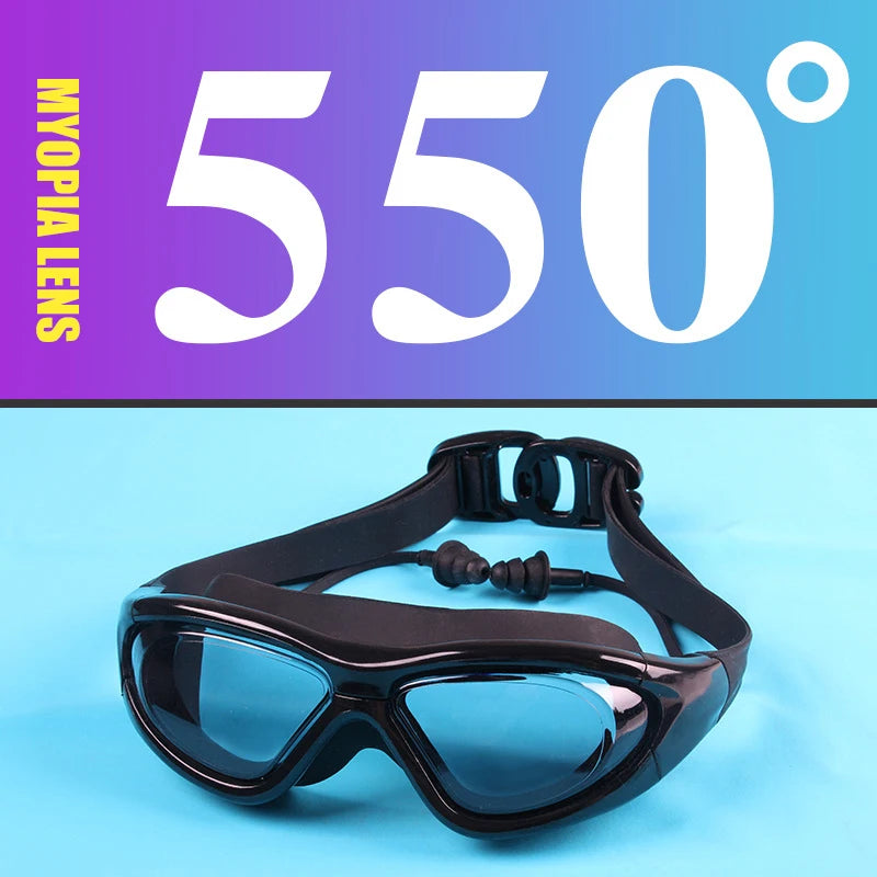 Adult Optical HD Swimming Goggles Anti-fog UV Protection Waterproof Silicone -2 To -9 Myopia Swim Eyewear Glasses with Earplug