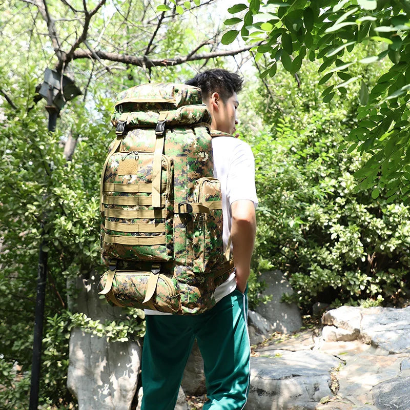 80L Waterproof Molle Camo Tactical Backpack Military Army Hiking Camping Backpack Travel Rucksack Outdoor Sports Climbing Bag