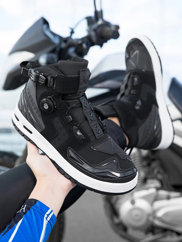 New Men's Motorcycle Boots Ankle Motocross Racing Shoes black Breathable Biker Boots Anti-slip Shoes Leather Motorcyclist Boots