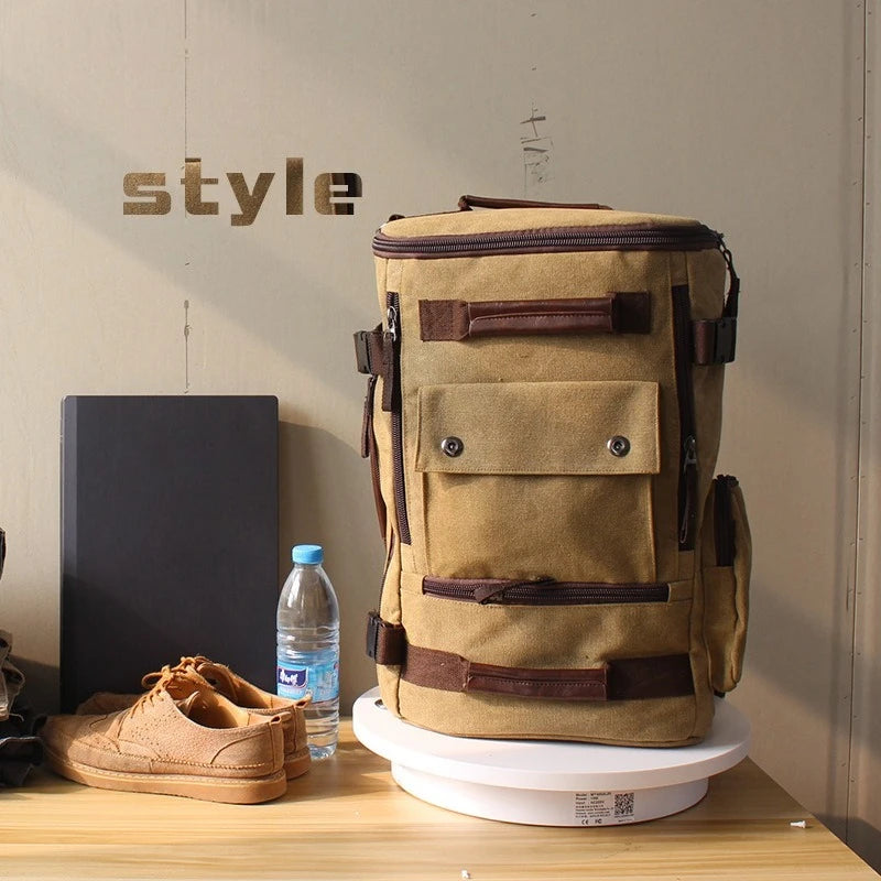 Outdoor Hiking Camping Canvas Backpack Large Capacity Tactical Travel Climbing Bag Luggage Handbag Men Women Computer Rucksack