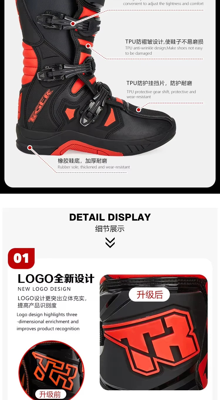 Men's Motorcycle Boots Waterproof Racing Boots Anti Fall Women Motocross Equipment Wear-resistant Rally Shoes Safety Riding