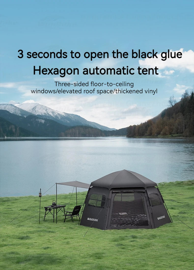 Naturehike Blackdog Automatic One-touch Tent Outdoor Camping Hexagonal Dome Tent Quick Open Waterproof Black Coated Sunscreen