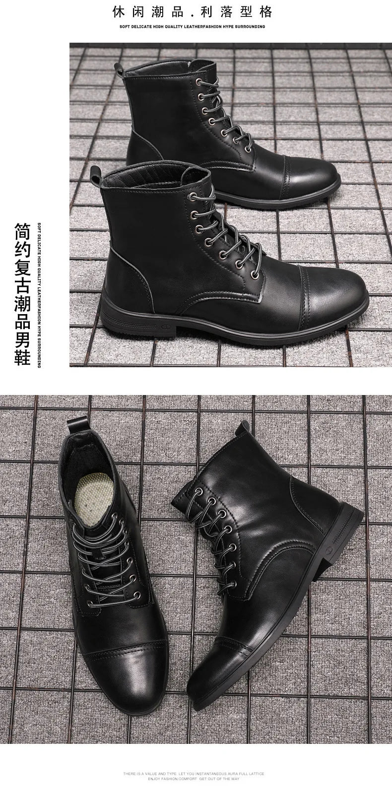 2024 Autumn and Winter New Fashion Pointy Retro Leather Boots High Top British Casual Men's Shoes Large Size 38-48