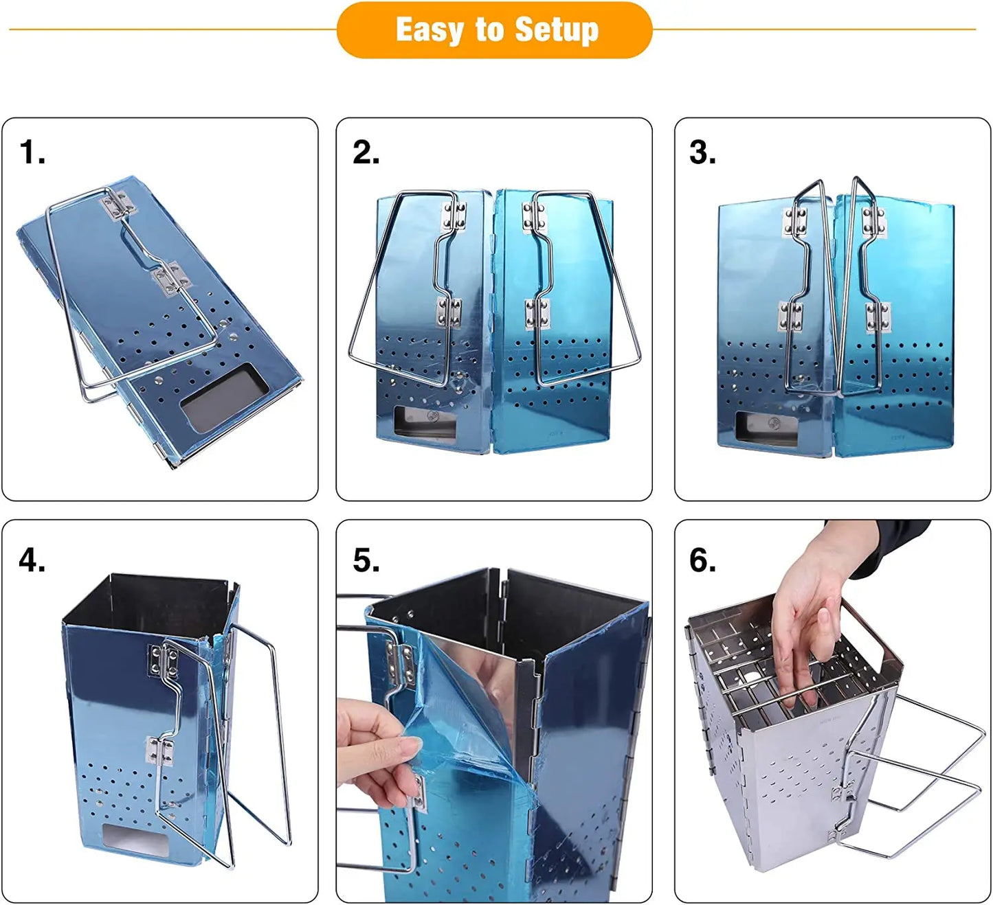 Portable Chimney Cooker Stove, Stainless Steel Wood Burner, Foldable Charcoal Starter for Outdoor Camping