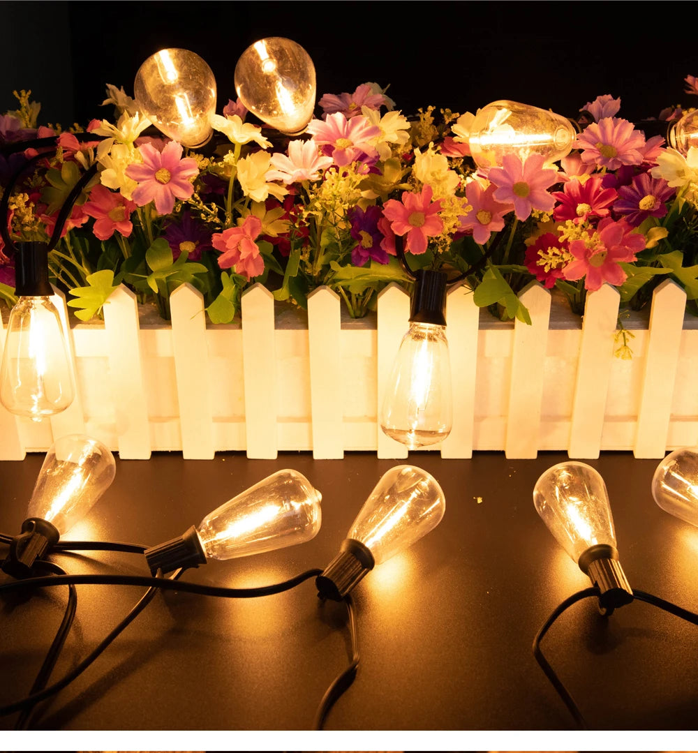 ST38 LED Solar String Light Dimmable Outdoor Shatterproof Garden Solar Powered String Lights with Remote Bistro Cafe Camping Dec