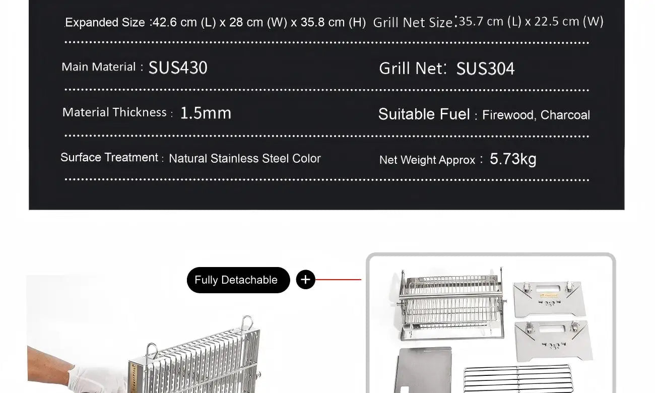 360° Rotating BBQ Grill – Stainless Steel, 5.7kg Lightweight for Camping & Parties – Feeds 1-6, Hands-Free Grilling for Family &