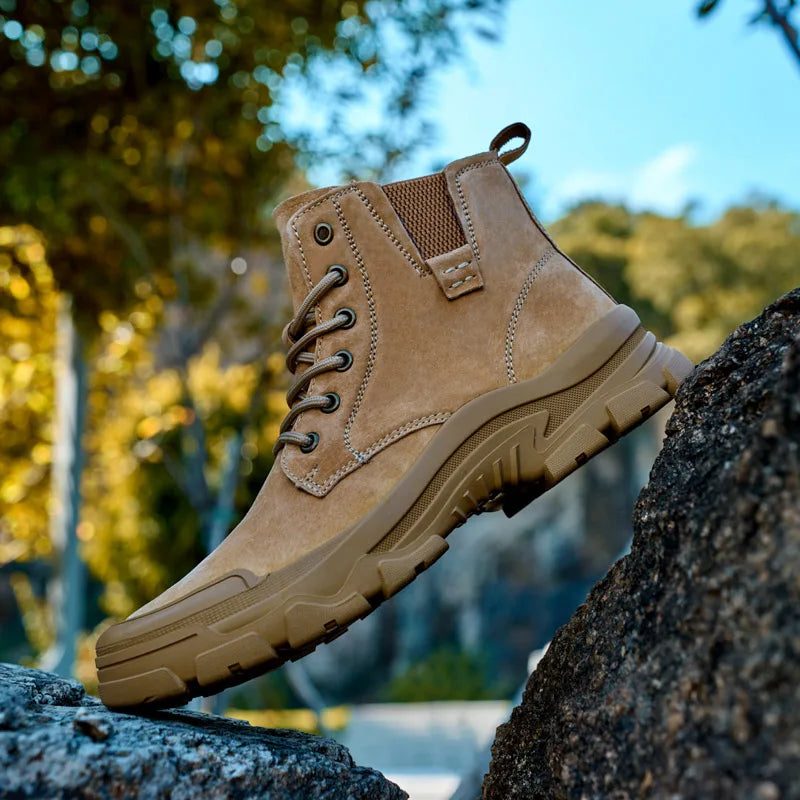 Non-slip Man Ankle Botas Non-Slip Outdoor Motorcycle Boots Versatile Leisure Snow Boots Street Style Mens Leather High Top Shoes