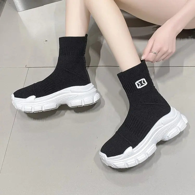 Women's Breathable 2025 Summer Autumn New Style Internet Hot Super Hot Knitted High-Top Casual Athletic Stretch Socks Boots