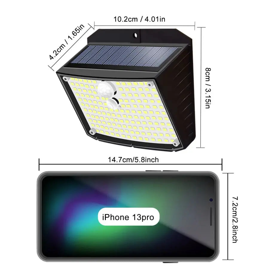 Solar Lights Outdoor 158 LED Solar Wall Lamp Waterproof Wireless Motion Sensor Security 3 Modes Garden Fence Yard Deck Garage