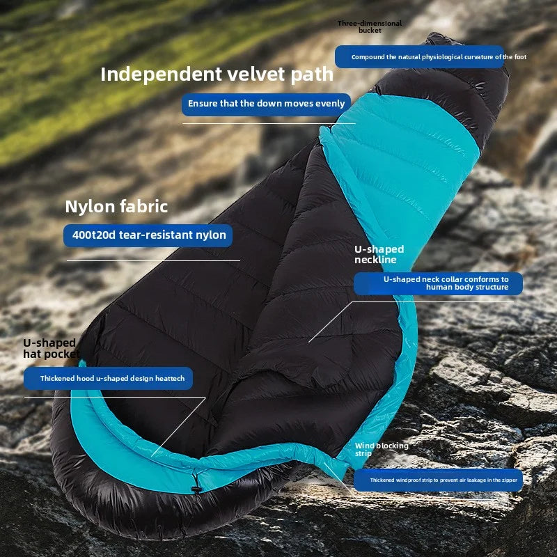 SKY ICEJingchan Mummy Down Sleeping Bag for Adults Outdoor Camping Winter Thickened Goose Down Cold-Proof Warm
