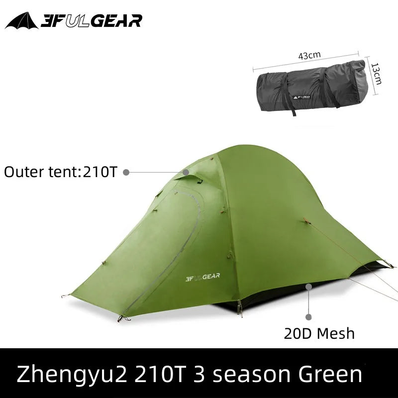 3F UL Gear Zhengtu 2P Tent Two 2 Person 15D Silnylon Coating Nylon Double Layer Ultralight Camping Lightweight Hike For 4 Season
