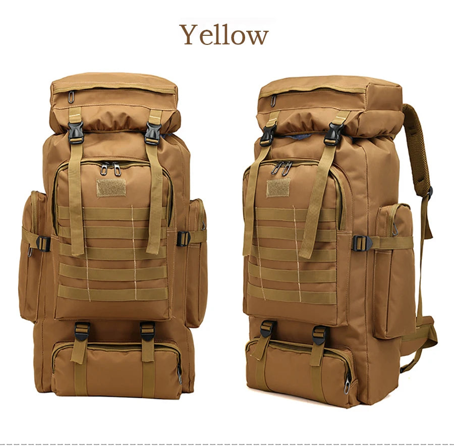 80L Waterproof Molle Camo Tactical Backpack Military Army Hiking Camping Backpack Travel Rucksack Outdoor Sports Climbing Bag