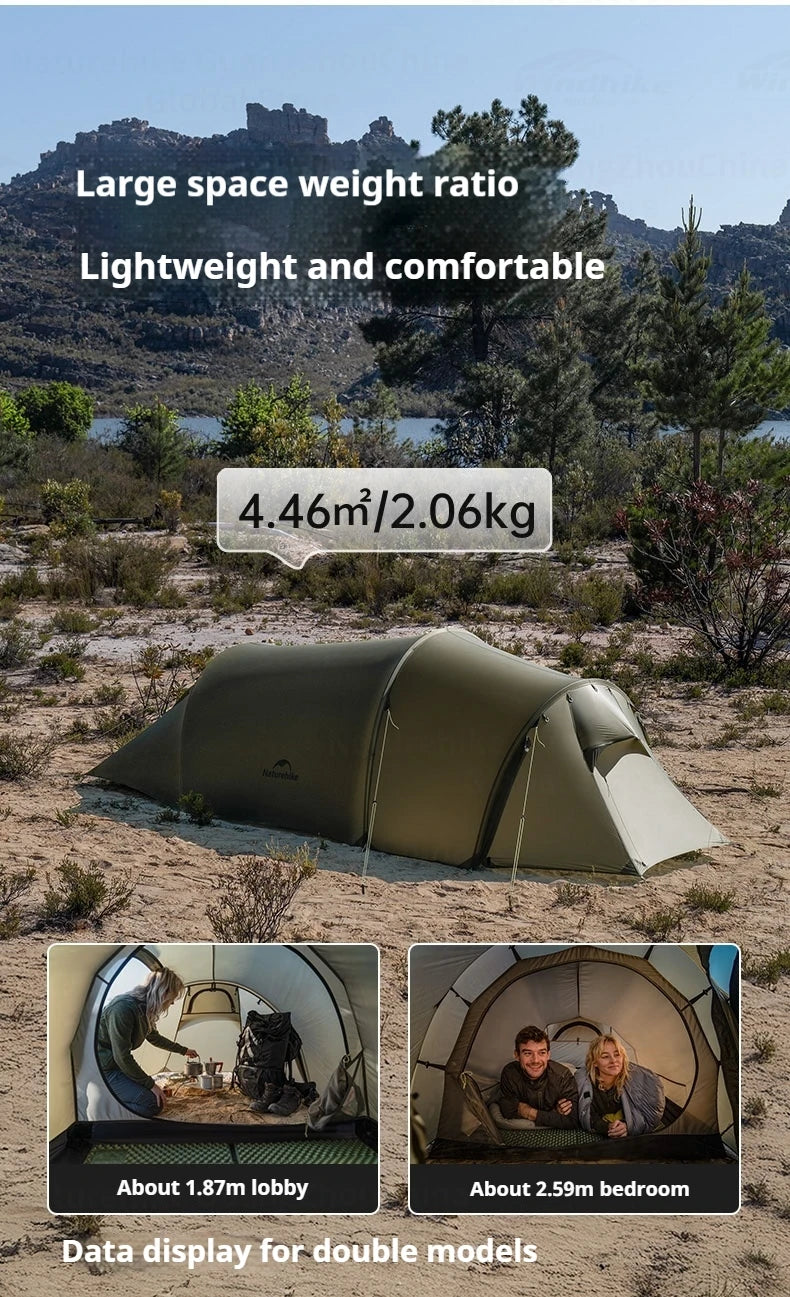 Naturehike Opalus UL Tent Lightweight Outdoor Hiking Camping Glamping Large Space Tunnel Tent for 2-3 Person 4 Season Travel
