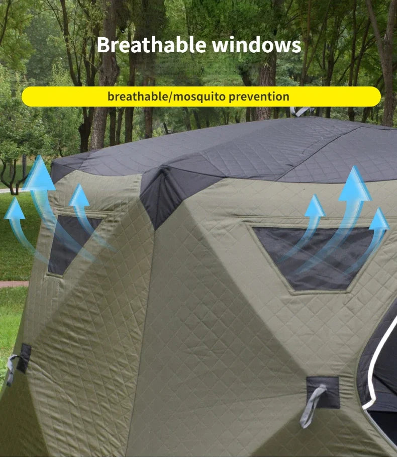 YOUSKY Winter Fishing Tent, Thickened Hexagonal Design, 3-4 Person, Quick Opening Cotton Camping Tent for Ice Fishing