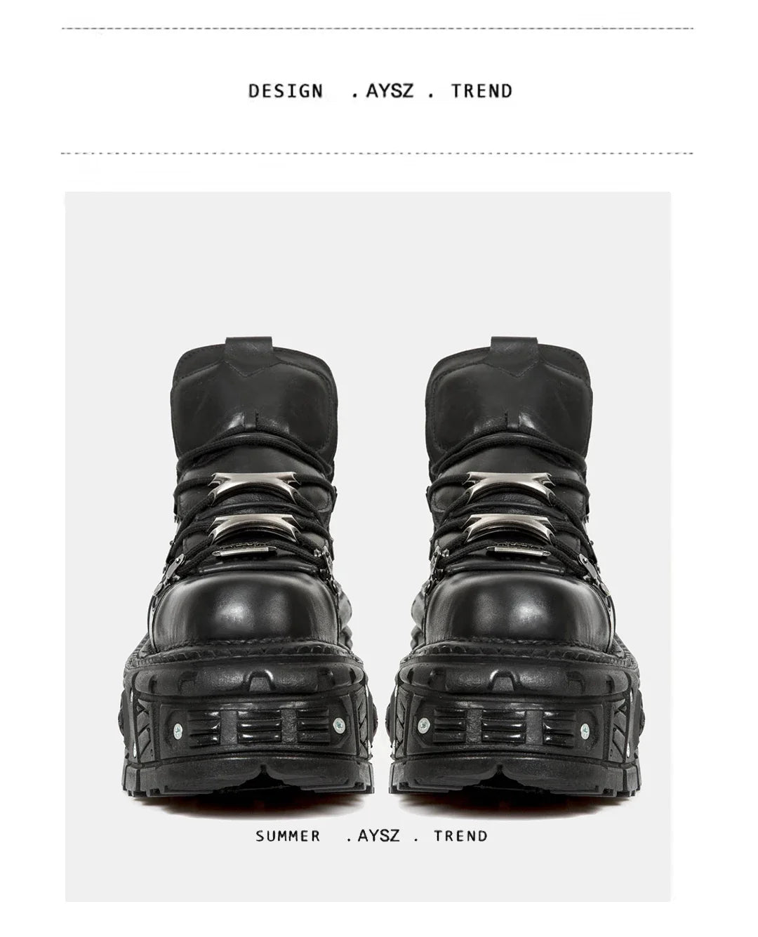 Retro Men's Motorcycle Boots Fashion Punk Rock Round Toe Leather Shoes Platform Metal Decoration Design Y2k Gothic Skull Boots