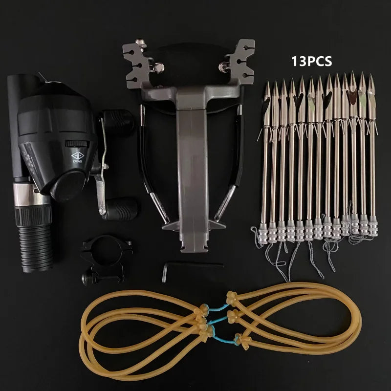 Professional Fishing Slingshot Kit with Arrowheads Wrist Support Rocket Slingshot Catapult for Fishing and Hunting Outdoor Games
