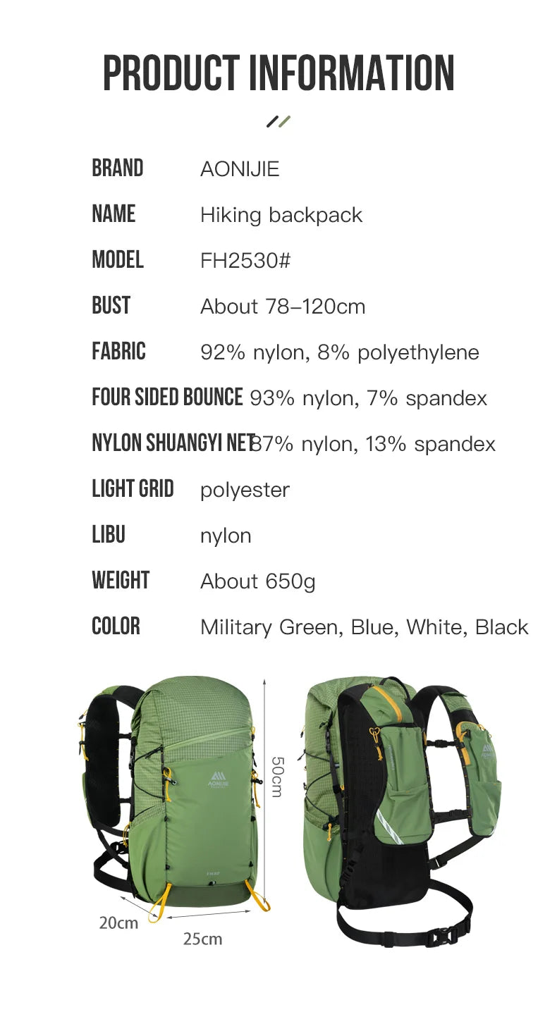 30L Large Capacity Outdoor Climbing Backpack AONIJIE Camping Day pack Travel Bag For Hiking