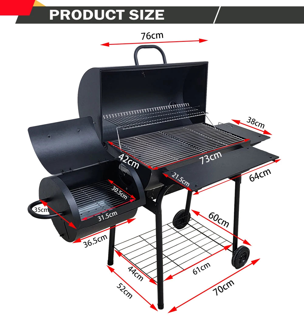 Commercial Large Cooking Area Portable Charcoal Grill Outdoor Backyard Party Meat Offset Smoker Barbecue Grill