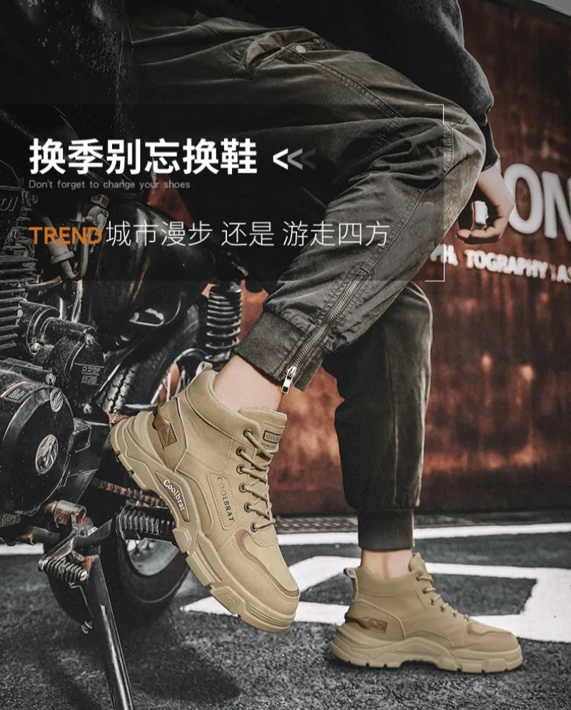 2024 Men's Boots Casual Shoes Winter Leather Designer Luxury Ankle Boots Platform Work Safety Shoe Sports Shoes Men's Boot Botas