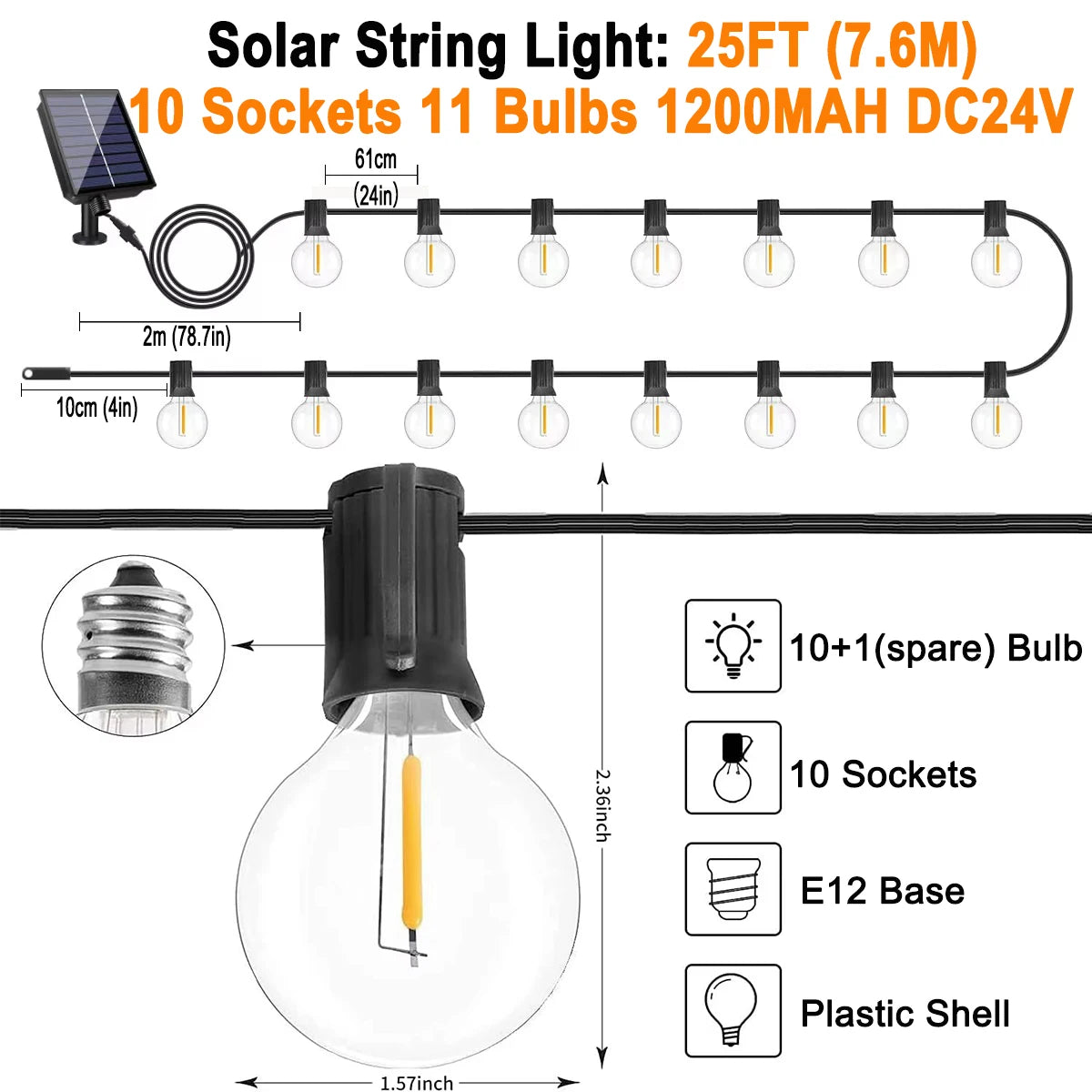 Outdoor Solar LED Garland Waterproof String Lights with Digital Display Remote Control 25-98ft Decorative Garden Lighting