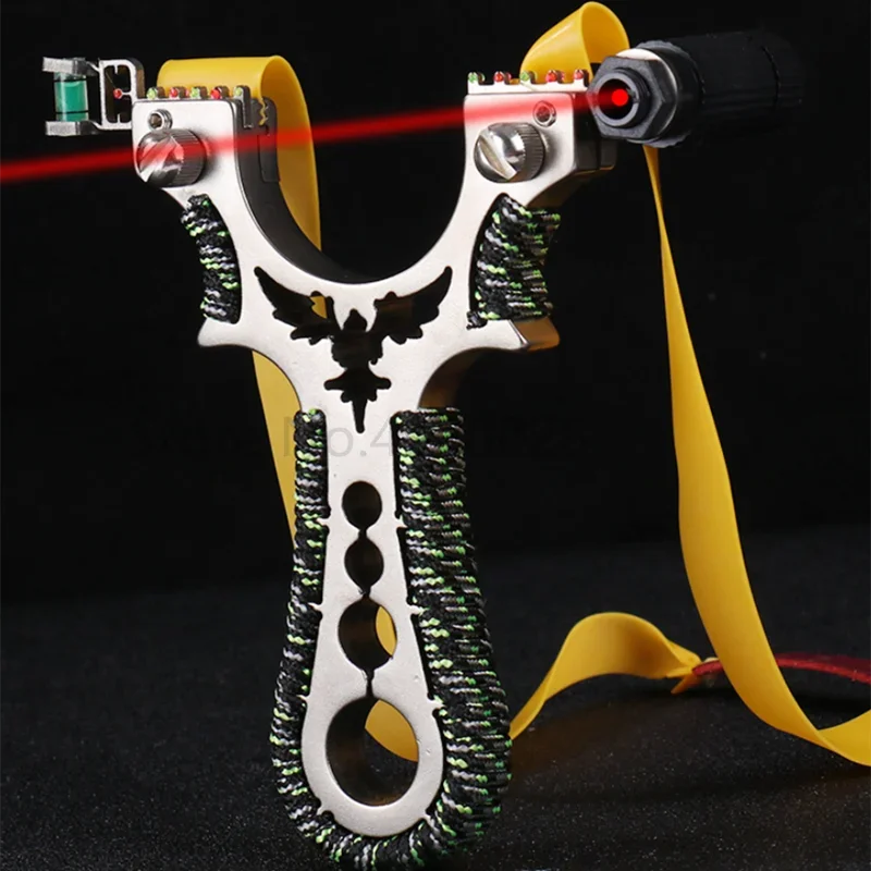 Red Laser Shooting Stainless Steel Slingshot With Flat Rubber Band Catapult Outdoor Sports Hunting Slingshot Accessories