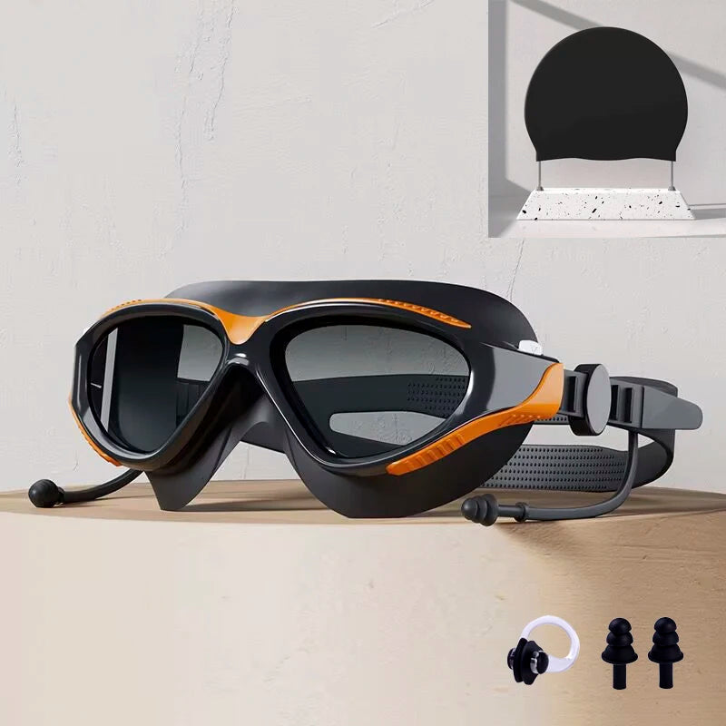 Large frame swimming goggles anti-fog professional high-definition swimming goggles adjustable wide field of vision for men and