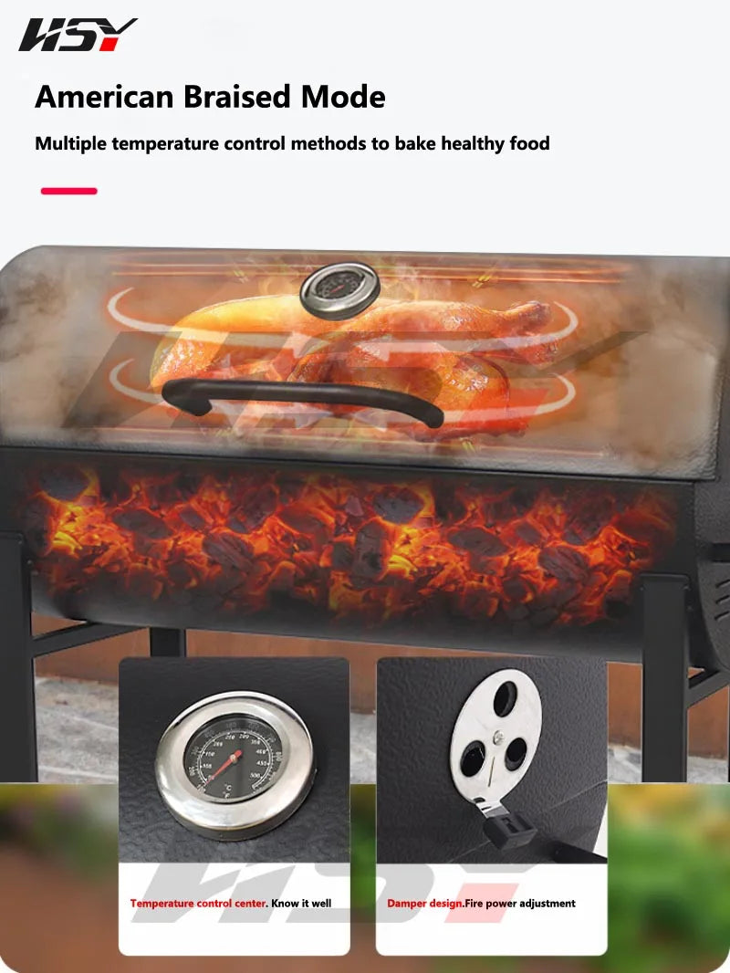 Household Charcoal Stove Outdoor American Barbecue Grill Outdoor Camping Baking Charcoal Grill Fish Grill Charcoal Smoke Grill