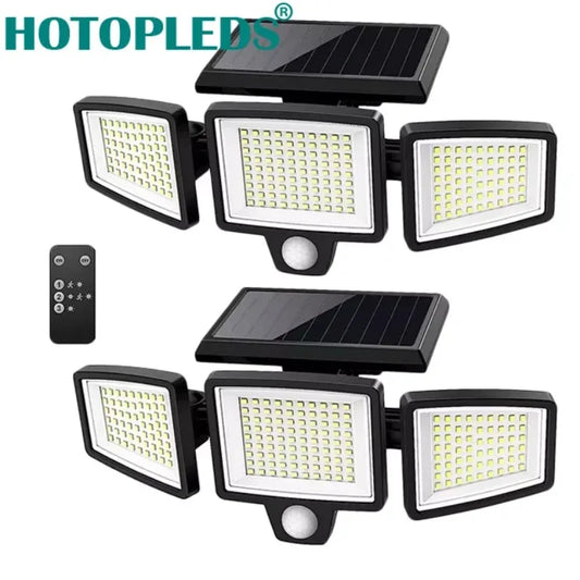 Solar Outdoor Lights Remote Control 3 Heads Motion Sensor Lights IP65 Waterproof 270 Wide Angle Flood Wall Lights with 3 Modes
