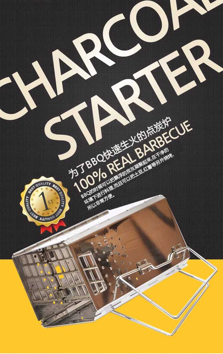 Portable Charcoal Starter Stainless Steel Outdoor Barbecue Grill Fire Starter Folding Carbon Stove BBQ Grill Heating Stove