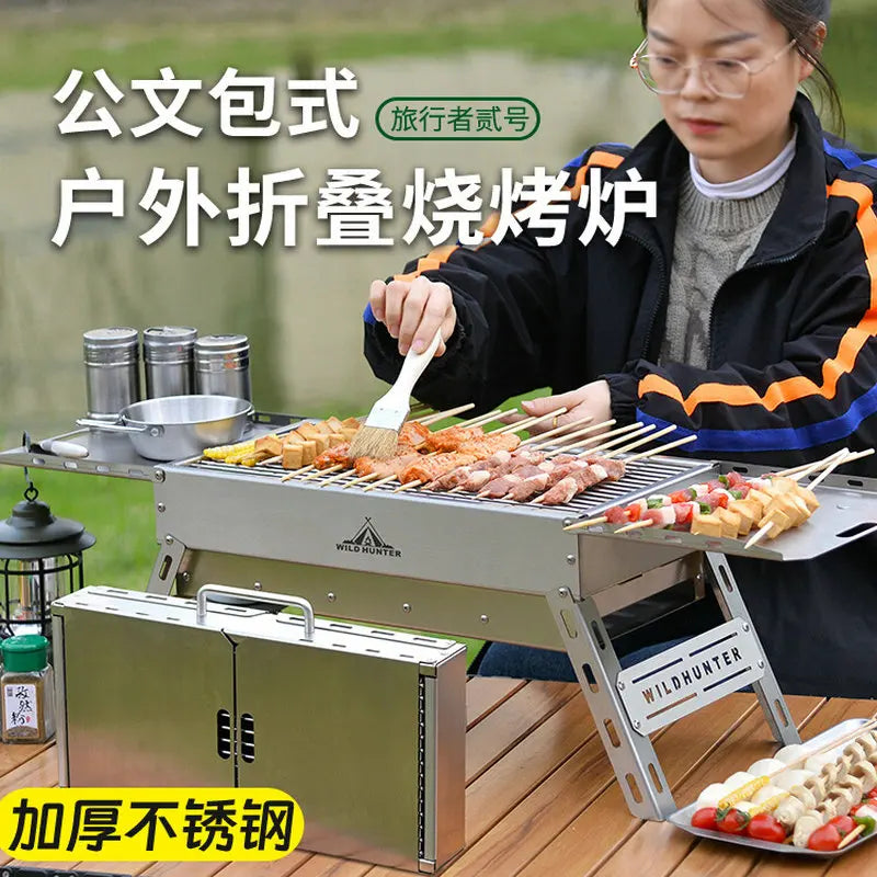 Portable Outdoor Folding BBQ Stainless Steel Charcoal Barbecue Grill for Camping and Picnics