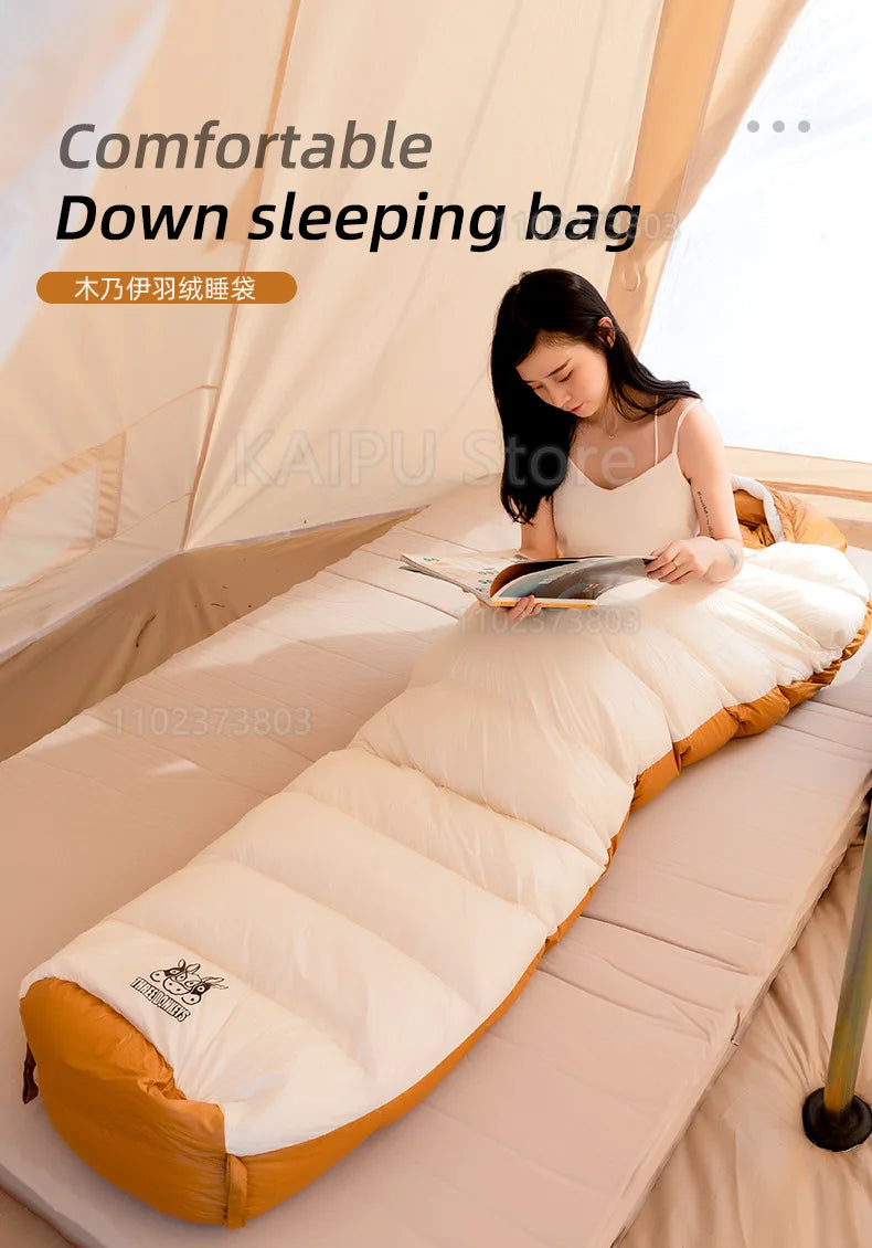 White duck down mummy down sleeping bag adult outdoor camping winter thickened cold minus 30 degrees Sleeping Bags