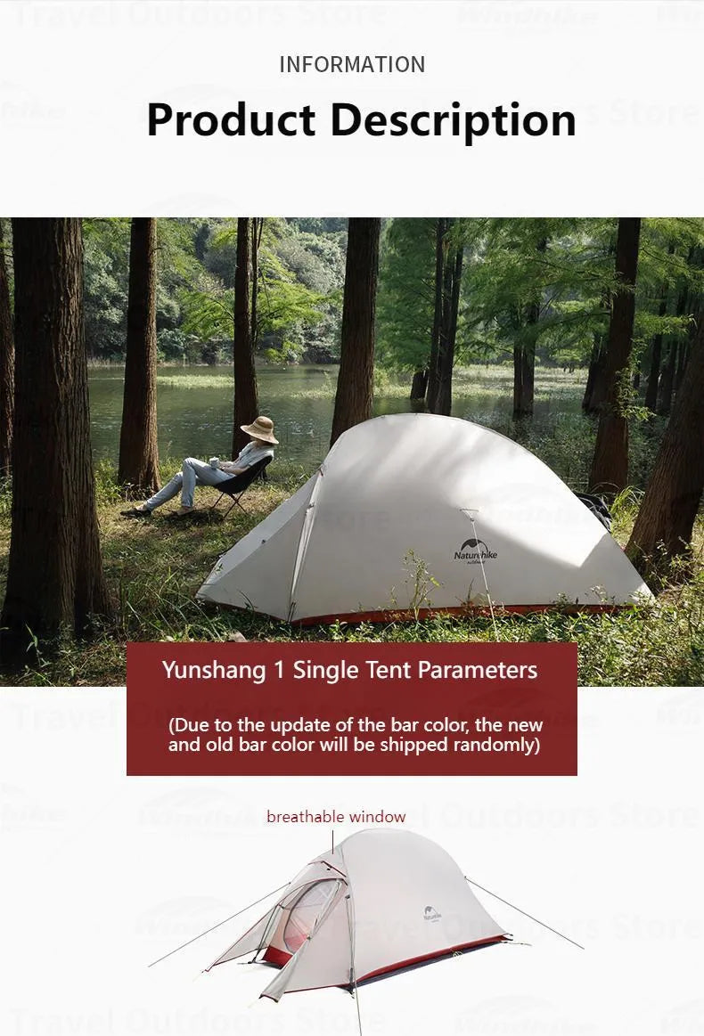 Naturehike Cloud Up 1 2 3 Tent Outdoor Camping Waterproof Tent ProfssIonal Glamping Hiking Backpacking Shelter Tent Portable