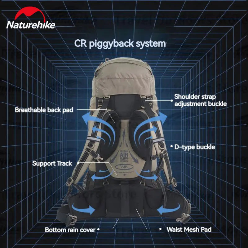 Naturehike Outdoor Backpack 70+5L Large Capacity Trekking Bag Backpack 420D Nylon Camping Hiking Travel Backpack With Rain Cover