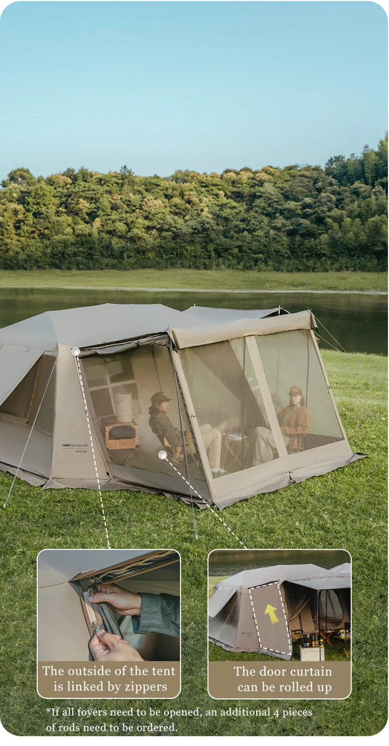 Naturehike Village 13 Automatic Cabin Tent Black Coated Outdoor Camping Picnic Sunscreen 27㎡ 2 Rooms 2 Halls Waterproof Tent